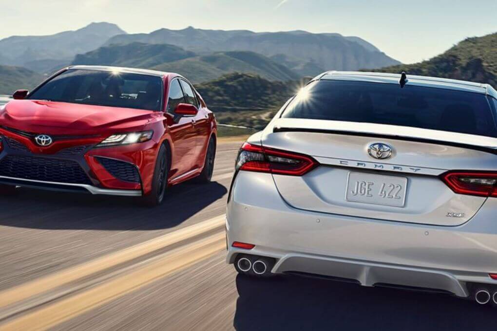 2024 Red and White Toyota Camry Hybrids